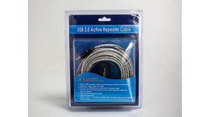 Cable, USB-A-kontakt - USB-A-uttag, 12m, USB 2.0, Silver